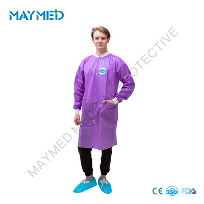 Knitted Collar And Cuffs Disposable Lab Coats SMS Nonwoven