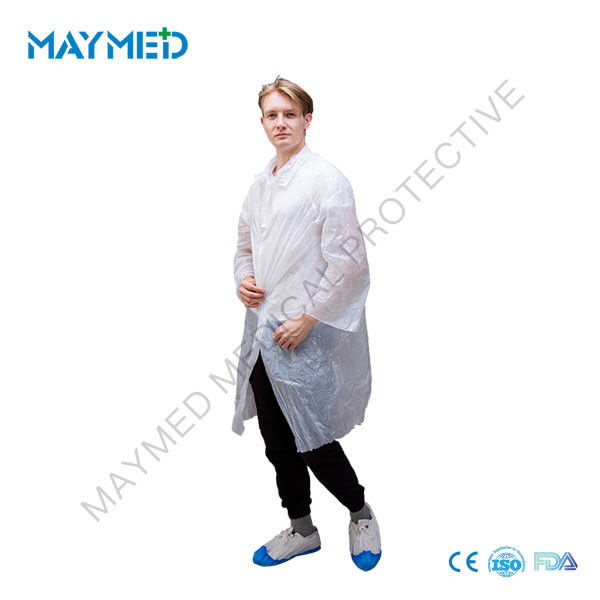 White Open Cuff Single Use Waterproof PE Visitor Coat